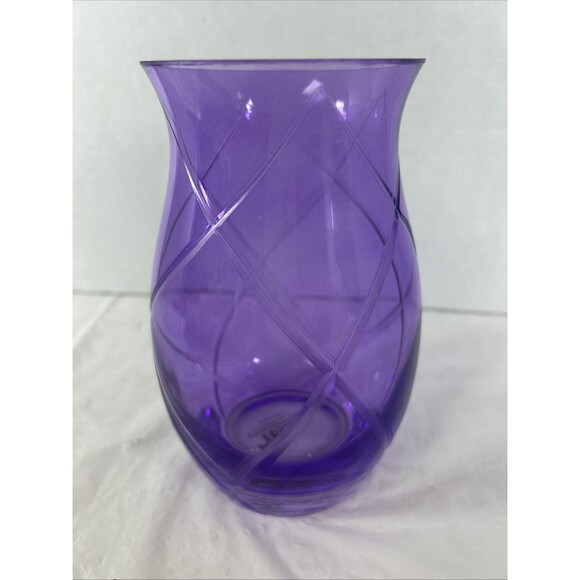 Better Homes & Gardens Vase Clear Purple Lilac Etched Diamond Pattern Flowers - Picture 5 of 9